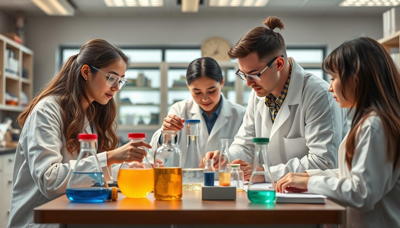 Students working in research laboratory